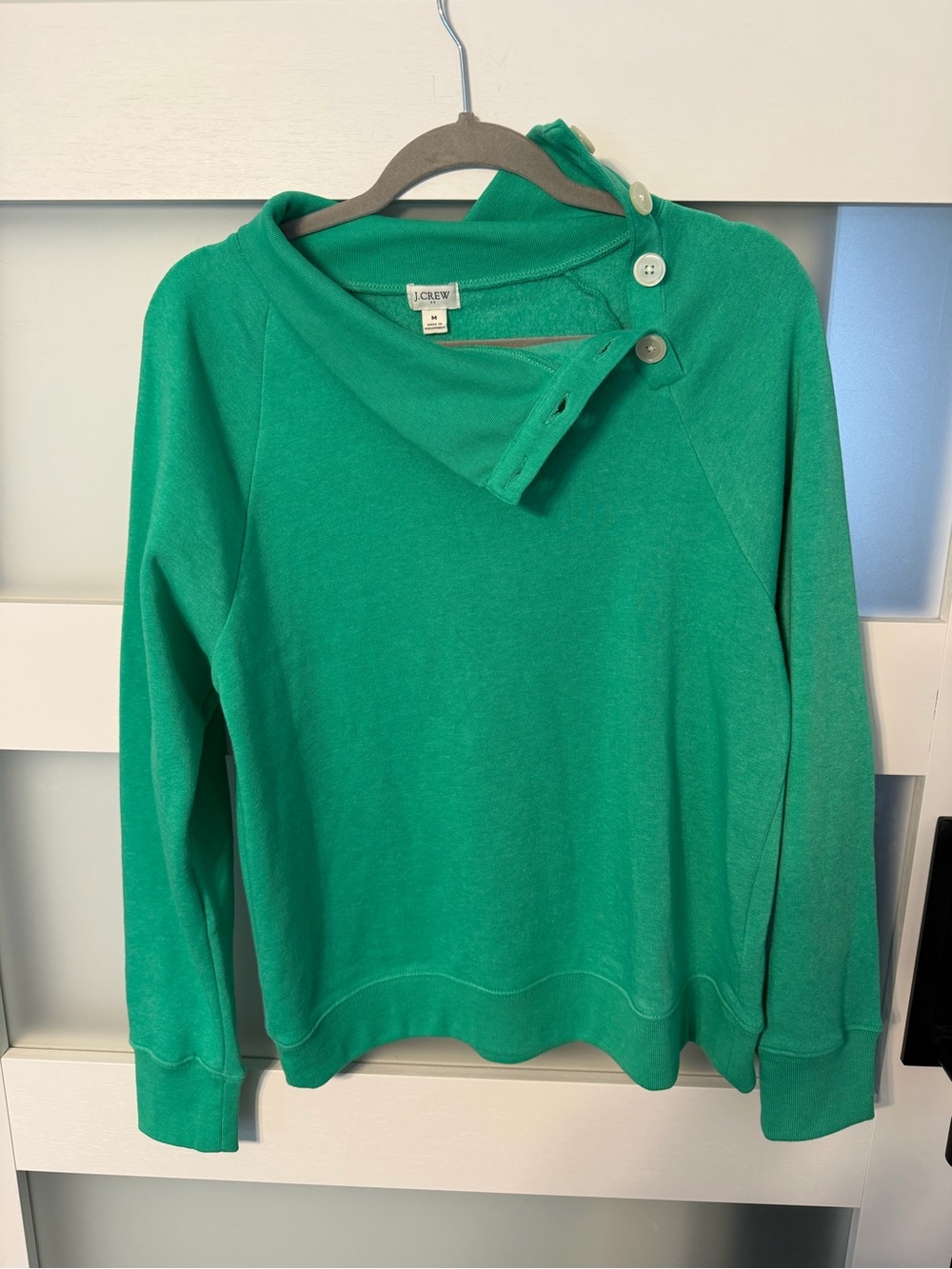 J. Crew Emerald Green Button-Neck Cowl Sweater